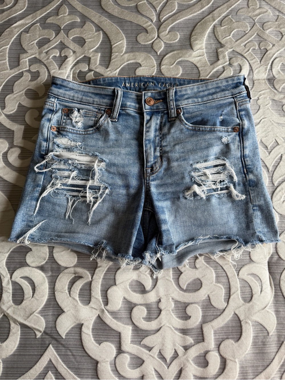 American Eagle Outfitters Light Blue Distressed Denim Shorts